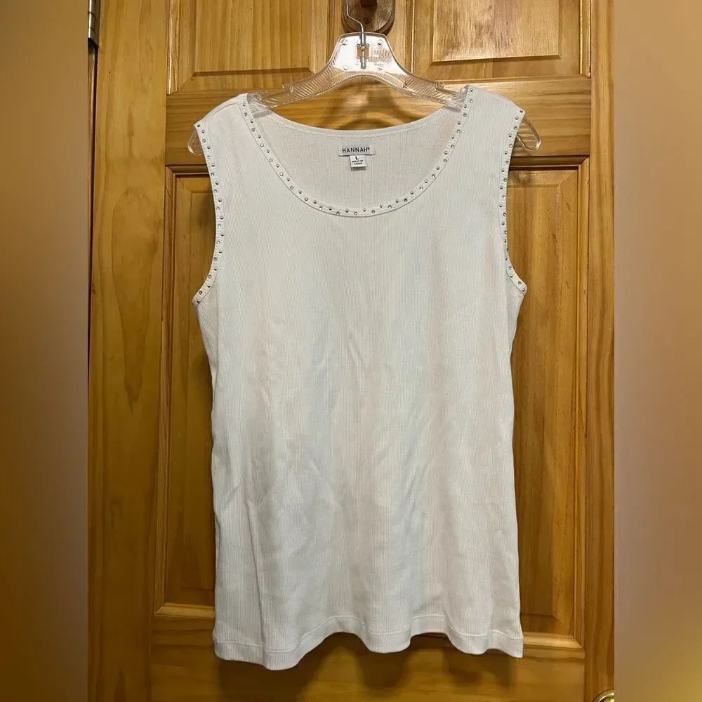 Hannah size L white layering tank with rhinestone embellishments